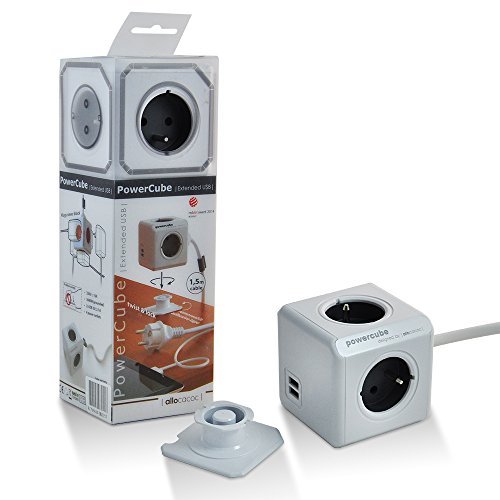 Book's Cover ofAllocacoc PowerCube Original Bloc mural DuoUSB Multiprise plate Alimentation avec 4 prises 230V et 2 prises USB 21 A FR Avec 15M Gris 2USB 15M