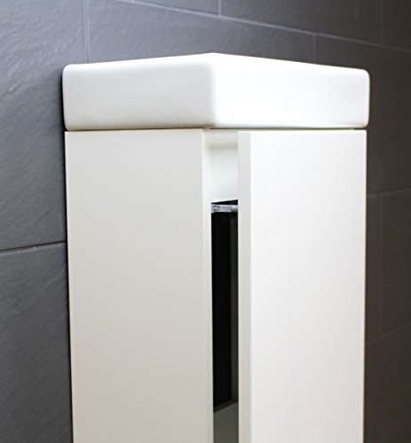 Galdem Bad-Set CUBE Gäste WC Set Gästebad Badmöbel Waschbecken Unterschrank Keramikwaschbecken Waschtisch Spiegel Beleuchtung Softclose Weiß Hochglanz - 6