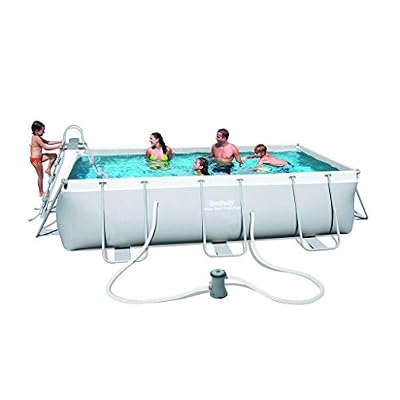 Bestway - Piscine hors sol rectangulaire Power Steel, 404 x 201 cm hauteur 100 cm, pompe de filtration à cartouche et échelle de sécurité