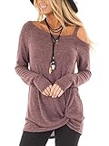 Features:Langarm T-shirt, Rundhals Pullover Damen, Schulterfrei Sexy Oberteil Tops, Einfarbig Lange Ärmel T-shirt, Lose Stil, Damen Langarmshirt, Basic Casual Tee
