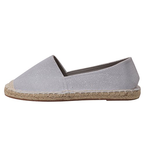 Japanwelt Damen Espadrilles Glitzer Canvas Weiß - Flache Slipper Sommerschuhe Abendgarderobe Größe 41 - 3