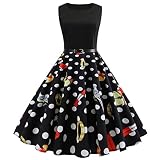 IMJONO Rock Dress,2019 Jubiläumsfeier Frauen-Weinlese-Sleeveless Druck-beiläufige Abend-Partei-Abschlussball-Schwingenkleid(X-Large,Schwarz)