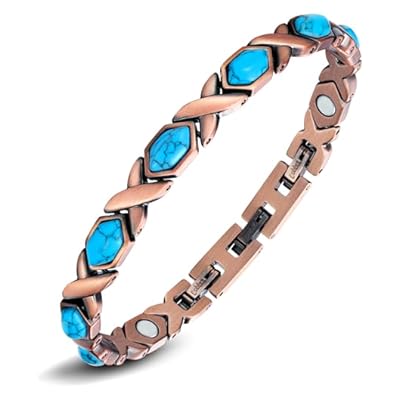 Jeracol Lymphatic Drainage Copper Magnetic Bracelets For Women,copper Bracelet With Hexagon Stone,adjustable Length With Sizing Tool In Gift Box(blue Hexagon)