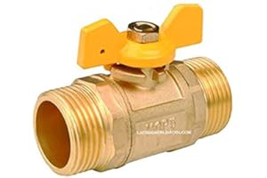 POWERROAD LLAVE de PASO GAS mariposa LATÓN 1/2" - 20mm. Válvula montante bola EM para GAS Canalizado. PN 5. Válvula de palanca corta 1/2" macho para fontanería.