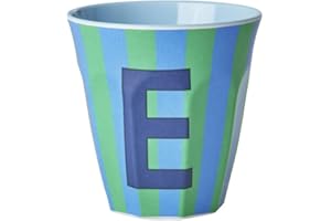 Rice Melamin Becher medium gestreift mit Buchstaben, Modell für Jungen blau/grün/mint- Töne, Größe 9 x 9 cm (E Junge)