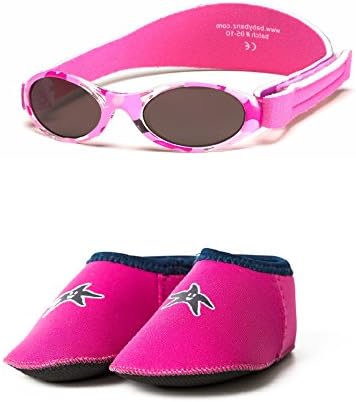 BabyBanz Pink Camo sunglasses and Shore Feet Baby Shoes age 0-24 months Combo Pack Pink (S, 6 - 12 months, shoe size UK C2-3.5, EU 18-19.5)