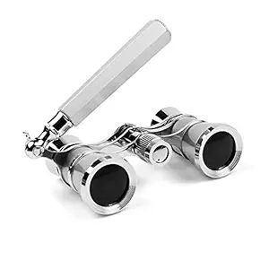 Kingscope 3X25 Vintage Opera Glasses Binoculars for Theater Musical Concert (Lorgnette, Silver, with Handle)