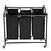 Produktbild GOGO GO Wäschekorb Wäschesortierer aus hochwertigem Oxford TUCH, Wäschesammler mit 3 Fächern, Wäschewagen auf Rollen, Metallrahmen, Schwarz