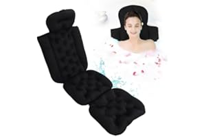Ejoyous Oreiller de Baignoire Corps Entier, Tapis de Baignoire avec Oreiller Tapis à Bulles Oreiller de Baignoire Cou avec Ventouses Fortes Antidérapant Amovible Lavable (Black)