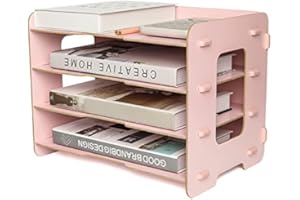 Exerz Portadocumenti In Legno A 4 Livelli Per Scrivania, Forniture Per Ufficio, Portadocumenti, Compiti, Scuola, Quaderni, Lettere E Riviste, Cancelleria, Decorazioni Creative Fai Da Te (Rosa)