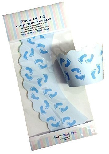 12 x Baby Jungen Fußabdrücke design Cupcake hüllen blau kuchen deko
