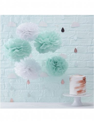 Hello World – Mint & White Tissue Paper Pom Poms - 2