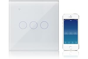 KETOTEK Inteligente Interruptor Tactil WIFI 3 Gang 1 Via Alexa/Google Assistant Compatible, Interruptor Luz Blanco Pared Smart Life/Tuya App Control, Función Temporizador