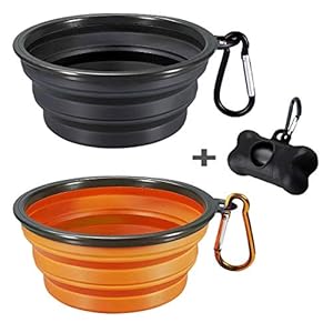 MOGOCO – Juego de 2 Cuencos Plegables para Perro, de Silicona de Grado alimenticio, sin BPA, Plegables, para Comida de Mascotas, Perros, Gatos, Agua, Incluye dispensador de Bolsas Negras