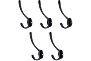 Fayesia 5 Pack Cast Iron Coat Hooks – Heavy Duty Wall Hooks for Hats, Coats, Towels & Bags – Rustic Black Vintage Style Strong Metal Hooks for Hallway, Kitchen, Bathroom & More