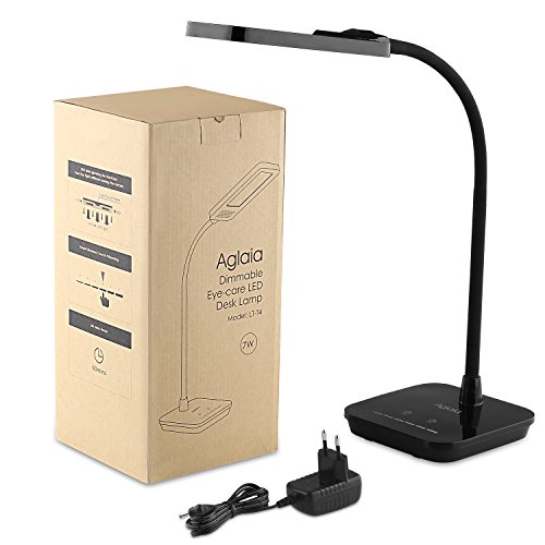 Aglaia 7W Schreibtischlampe LED, Dimmbar Tischlampe mit 6 Helligkeitsstufen und Augenpflege, Touchfeldbedienung und 1 Stunde Auto Timer (Schwarz) - 8