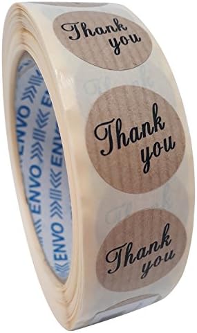 1000 Round Thank You Kraft Paper Sticker Labels Size 25mm (Kraft)