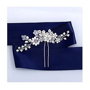 Campsis Bridal Wedding Hair Pins Silver Sparkly Rhinestones Pearls Hair Pin Crystals Bride Hairpieces Leaves Hair Accessories for Women and Girls(Pack of 2) (Sliver)