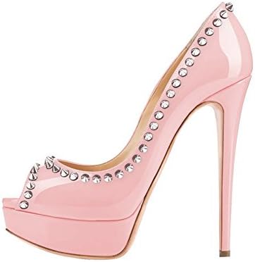 Mermaid Women’s Shoes Peep Toe High Heel Rivet Platform Pumps-Pink-6