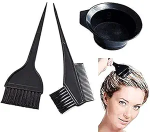 BIRONZA Hair Coloring Dye Kit Brushes with Mixing Bowl Also Used for Facial Cream and Bleach Mixing Bowl for Home and Salon Use (Pack of 1) (Black)
