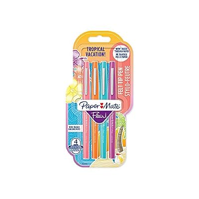 Papermate Paper Mate Flair stylo-feutre, pointe moyenne 1,1 mm, couleurs Tropical, lot de 4