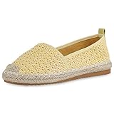 SCARPE VITA Damen Slippers Espadrilles Plateau Slip On Schuhe Bast Freizeitschuhe Profilsohle Schlupfschuhe 183138 Gelb Bast 37