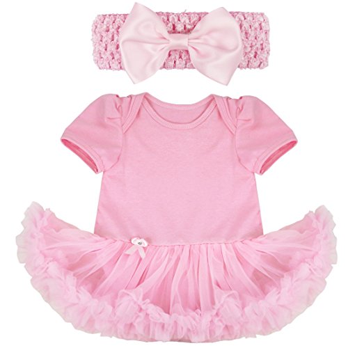 iiniim Baby Girls Newborn Infant Tutu Romper Outfit Clothing with Bowknot Hair Clips Headband Pink 3-6 Months