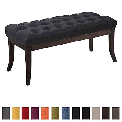 CLP Banquette Ramses en Tissu I Assise avec Coutures Décoratives Banc Design pour Cuisine ou Couloir I Pieds en Bois Antique Sombre I Couleur: Noir, 100 cm