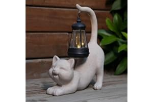 ‎MIKILOV mikilov Katze Harz Statue mit Solar Laterne (Schwanz- Outdoor Laternen&Indoor Statue Dekorationen für Garten,Hof,Veranda,Haus,Balkon