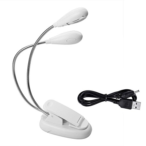 SIENOC wiederaufladbare LED Buchlampen, LED Klemmleuchte, LED Klemmlampen, tragbare Notenpultleuchten, Doppelkopf, 4-Stufe Helligkeit, inklusiv USB-Kabel, Tageslichtweiß, Faltbare Lampe, LED Leselampe mit Klammer für Kindle