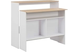 vidaXL Mesa de Bar con 2 Encimeras Comedor Aparador Consola Hogar Cocina Salón Sala Estar Mobiliario Taburete Cómoda 130x40x120 cm Blanca y Roble