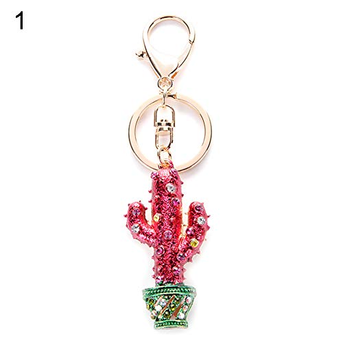 Preisvergleich Produktbild Nuohuilekeji Kaktus Bonsai buntes Strass Schlüsselanhänger Tasche Anhänger Schlüsselring Damen Ornament, Rotviolett