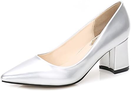 Hudongbo Women's Med Heels Court Shoes Pointed Toes Pumps Business Shoes Big Sizes Full Sizes(6 UK, Silver)