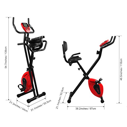 Finether X-Bike Heimfahrrad Heimtrainer Fitness-Fahrrad Standfahrrad Trimmrad Trainingsrad Fahrradtrainer mit Rückenlehne LCD-Monitor und Pulssensoren 8-Stufen Magnetwiderstand Sportgerät / Trainingsgerät/Fitnessgerät für zuhause zum Abnehmen Ausdauertraining höhenverstellbar klappbar. - 6