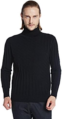 Miuk 2017 New Men's 100% Cashmere Sweater Turtleneck Striped Pullovers Black XXL