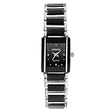 Mode Luxus Couple Damenuhren - Keramik Armband Rectangle Dekorative Strass Quarz Armbanduhren für Damen, Schwarz
