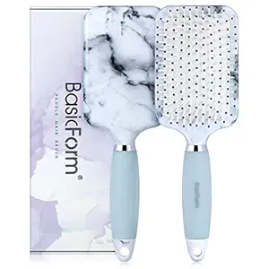 BasicForm Paddle Hair Brush for Women - Marble Hair Brush with Gel Handle for Blowdrying, Detangling & Straightening