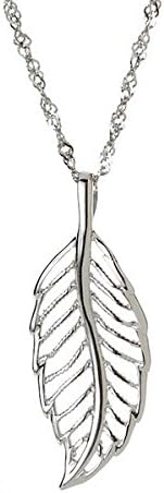 Vermeil 18ct White Gold &amp; 925 Sterling Silver Feather Pendant Necklace