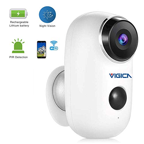 VIGICA Telecamera di Videocamera Sorveglianza Batteria Ricaricabile WiFi Esterna Senza fili IP Sorveglianza esterna Impermeabile IP65 Movimento PIR Audio Bidirezionale Visione Notturna HD iOS Android