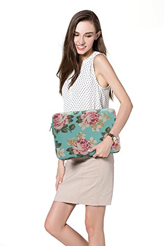 MOSISO Canvas Gewebe Rosenmuster Hülle Laptop Sleeve Tasche Beutel für 13-13.5 Zoll MacBook Pro, MacBook Air, Surface Book, Notebook Computer mit einem kleinen Fall, Heiß Blau - 6