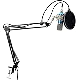 Tonor XRL zu 3.5 mm Kondensator-Mikrofon Kit Schall Podcast Studio Rundfunk &amp; Aufnahme Microphone für Computer mit Popschutz und Verstellbarem Mikrofonhalter Mikrofonarm Mikrofonständer &amp; Mikrofon Sets Blau