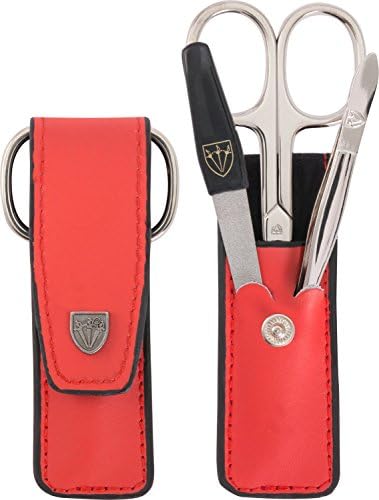 3 Swords Germany - brand quality 3 piece manicure pedicure grooming kit set for professional finger &amp; toe nail care scissors file genuine leather case in gift box, Made by 3 Swords (632524)