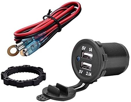 iRoundy Dual USB Charger Power Socket 12V 3.1A Waterproof Dual 2 USB Port Power Socket Mobile GPS Charger Car Boat Motorcycle Marine Carvans Flush Mount With Wire (2 USB Charger)