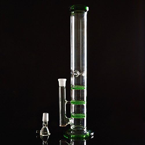 YF420 Glass Bong Smoking Water Pipe with Green Honeycomb, With Free Bowl, 18mm Joint, 45 cm Height