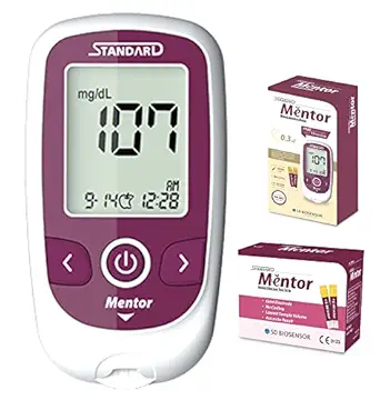 Standard Mentor Digital Automatic Blood Glucose Meter for self Diabetes testing monitor machine with 60 Strips - Glucometer (Magenta)