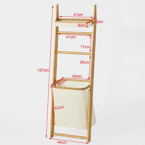 SoBuy® Leiterregal, Standregal, Handtuchleiter,Badregal, mit Handtuchstangen und Wäschebeutel, FRG88-MI - 3
