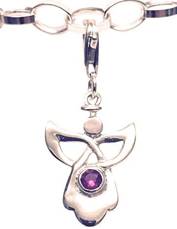 Sterling Silver Celtic Guardian Angel Birthstone Clip on Charm - February