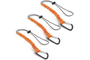 BLUESTRAW Tool Lanyard, Quick Release Shock Absorbing Safety Tool Leash Retractable Bungee Cord with Carabiner Clip and Adjustable Loop End, 15 Ib Working Limit Fall Protection Equipment (3)
