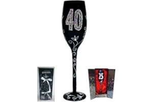 FRAMAN COPA CAVA (CHAMPÁN) PARA REGALO ORIGINAL DE CUMPLEAÑOS, CON LOS NÚMEROS DE LAS EDADES GRABADOS (40 AÑOS NEGRA)