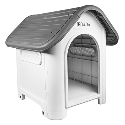 Posh-Pets-High-Quality-Plastic-Dog-Puppy-Kennel-Dog-House-Shelter-IndoorOutdoor-Use-Small-Grey